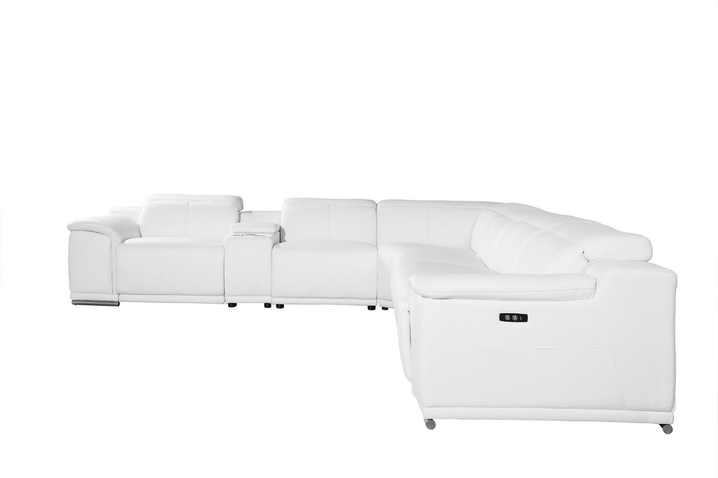 White Italian Leather U Shaped Seven Piece Sectional w/ Console
