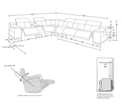 White Italian Leather U Shaped Seven Piece Sectional w/ Console