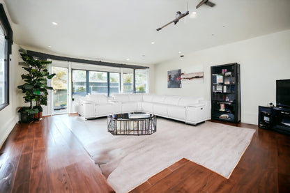 White Italian Leather U Shaped Seven Piece Sectional w/ Console