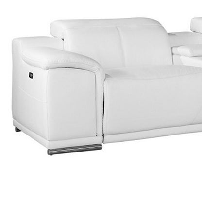 White Italian Leather U Shaped Seven Piece Sectional w/ Console