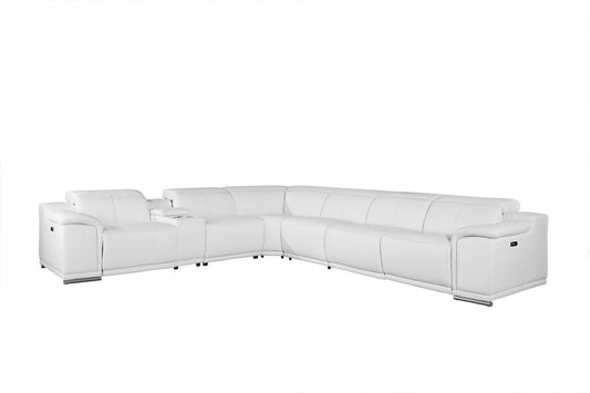 White Italian Leather U Shaped Seven Piece Sectional w/ Console