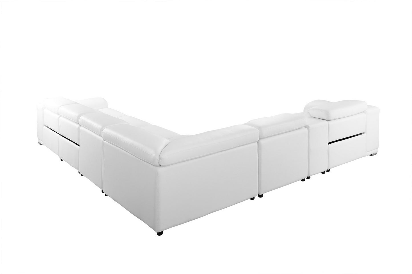 White Italian Leather U Shaped Seven Piece Sectional w/ Console