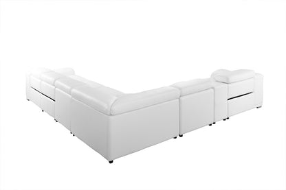 White Italian Leather U Shaped Seven Piece Sectional w/ Console