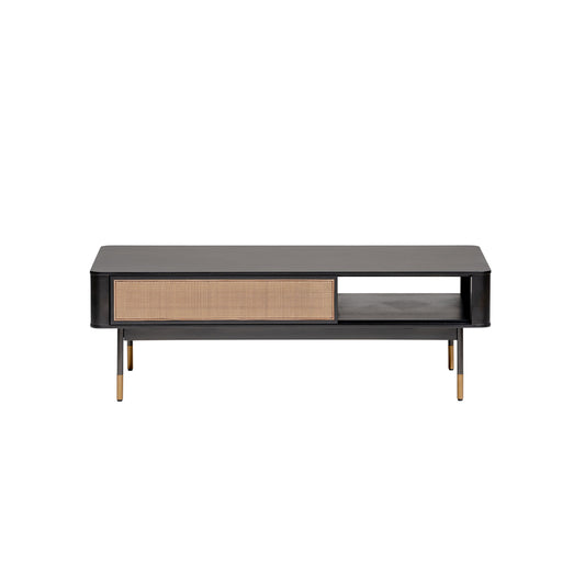 Black & Brown Solid Wood & Steel Coffee Table w/ Drawer