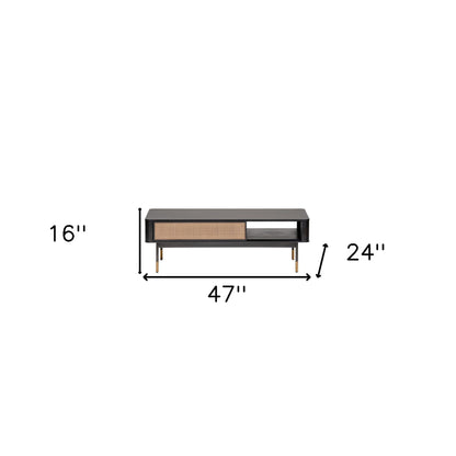 Black & Brown Solid Wood & Steel Coffee Table w/ Drawer