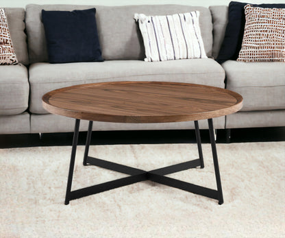 Black & Walnut Manufactured Wood Round Coffee Table