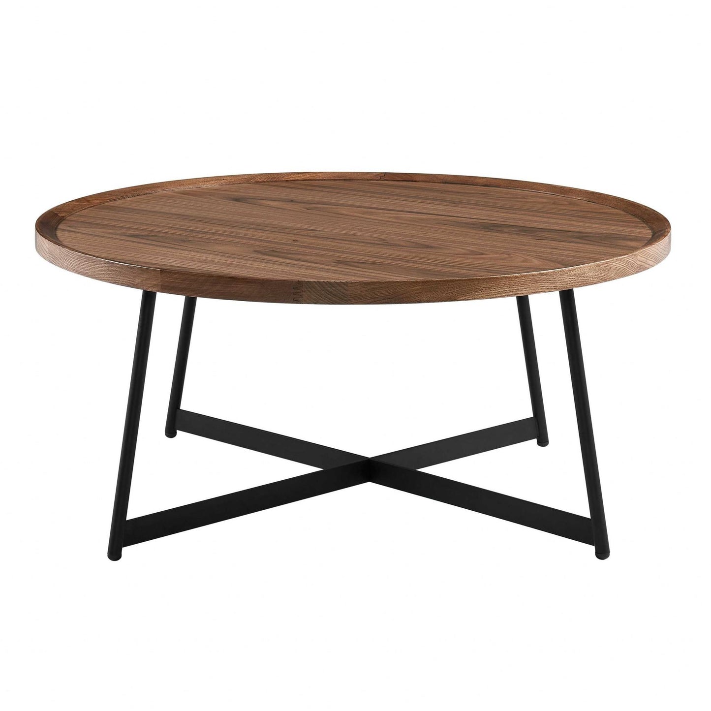 Brown & Black Wood & Metal Round Frame Coffee Table image 3