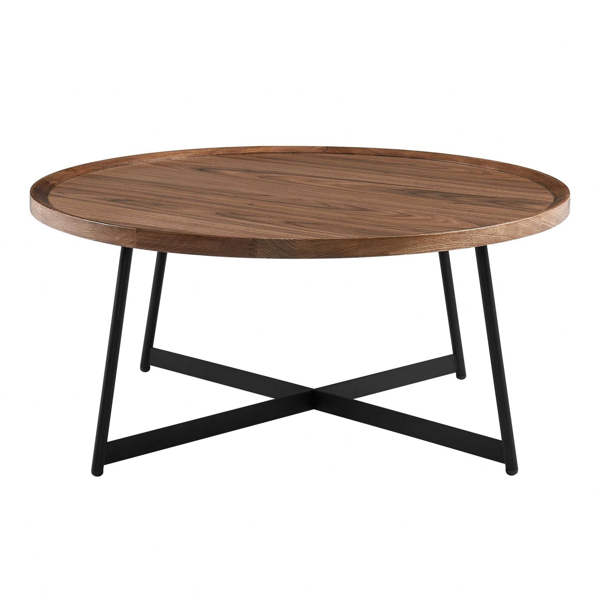 Brown & Black Wood & Metal Round Frame Coffee Table image 3