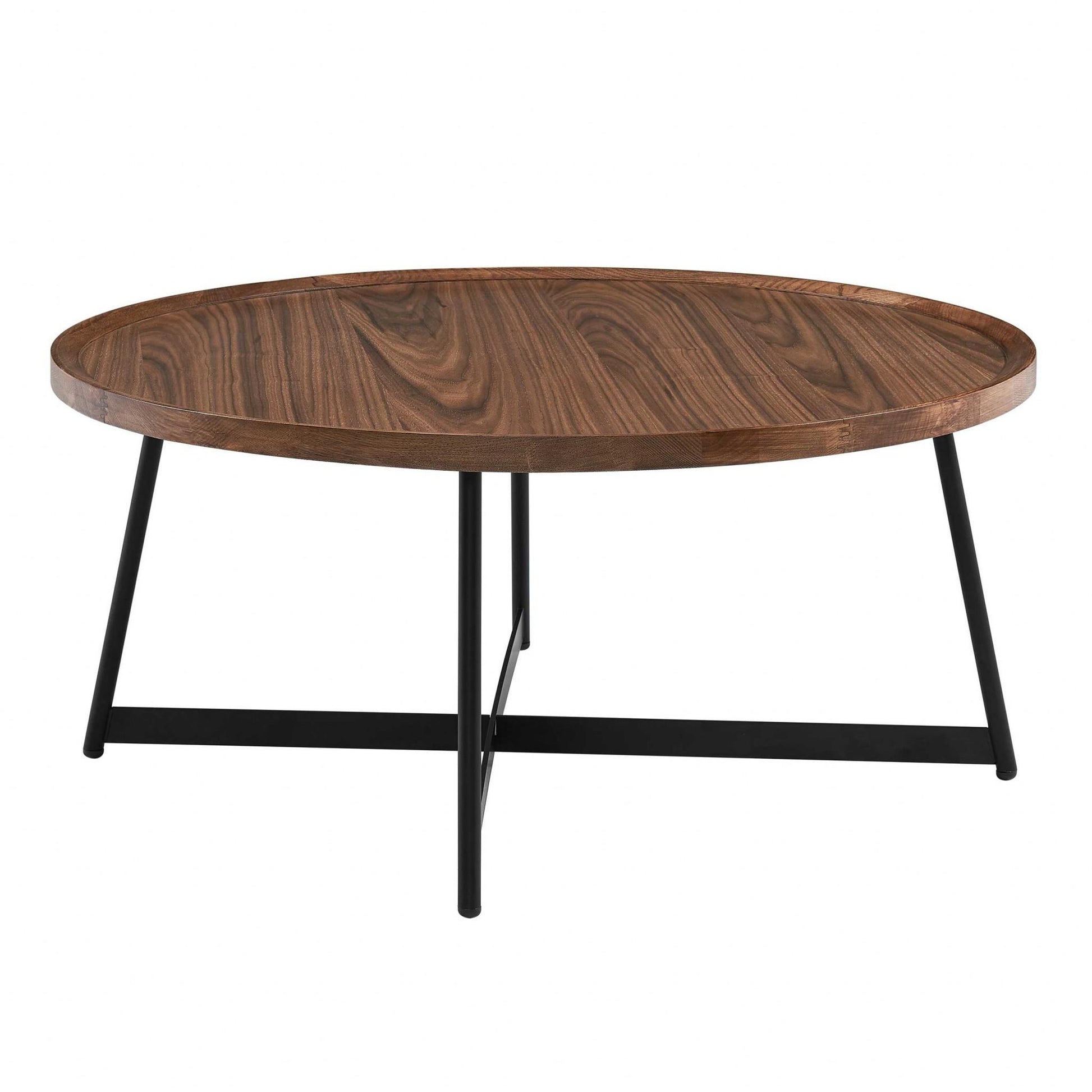 Brown & Black Wood & Metal Round Frame Coffee Table image 2