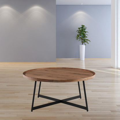 Brown & Black Wood & Metal Round Frame Coffee Table image 9