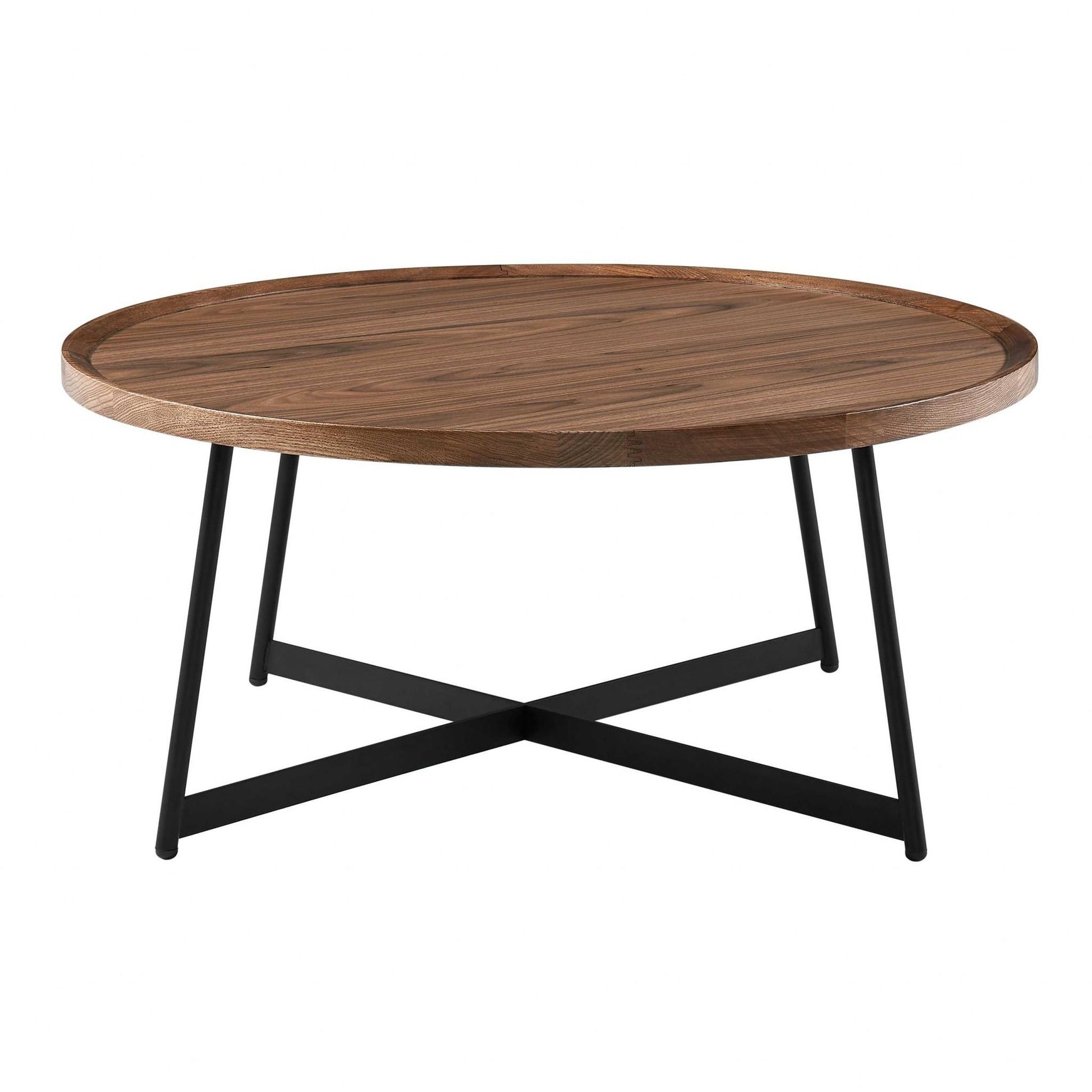 Brown & Black Wood & Metal Round Frame Coffee Table image 4