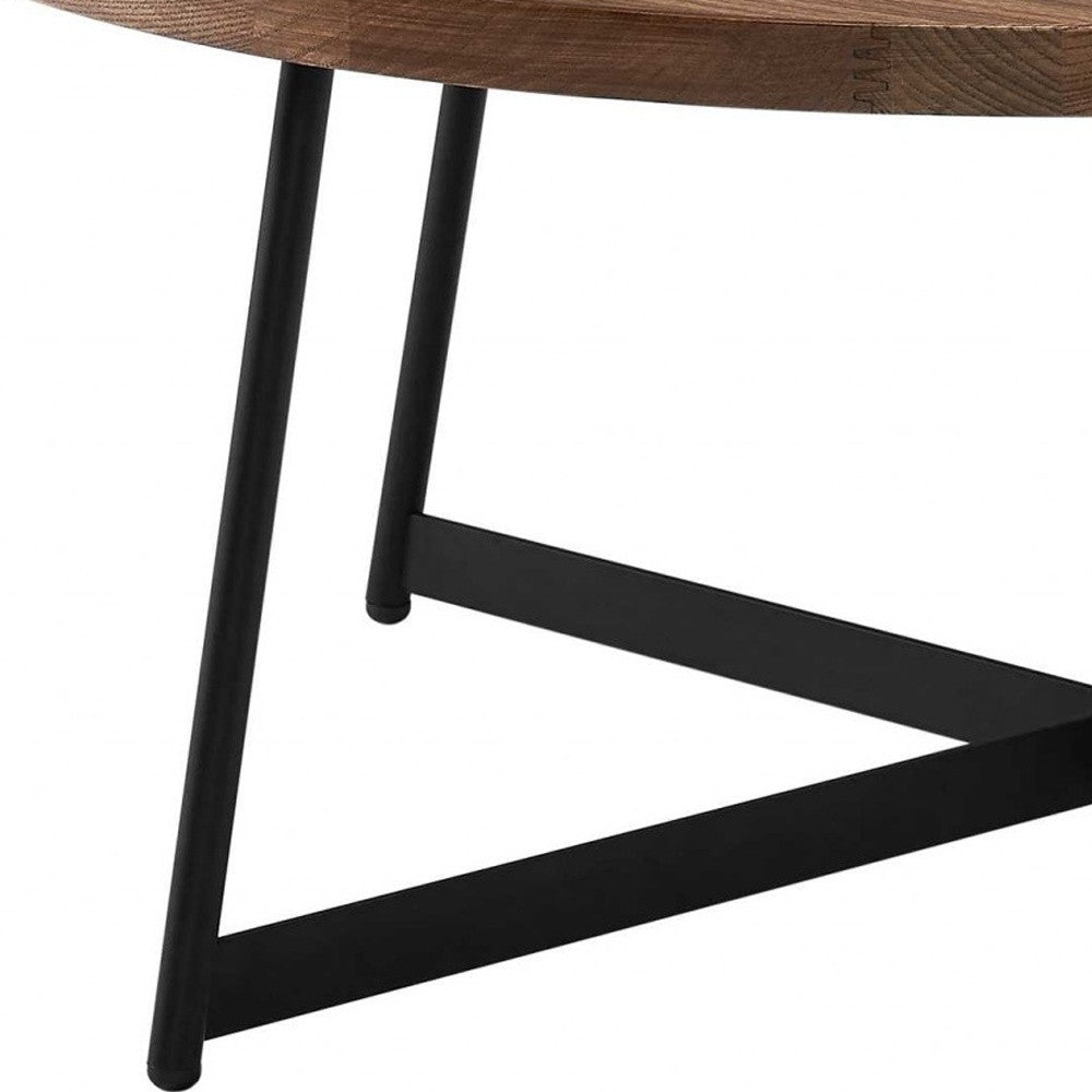 Brown & Black Wood & Metal Round Frame Coffee Table image 7