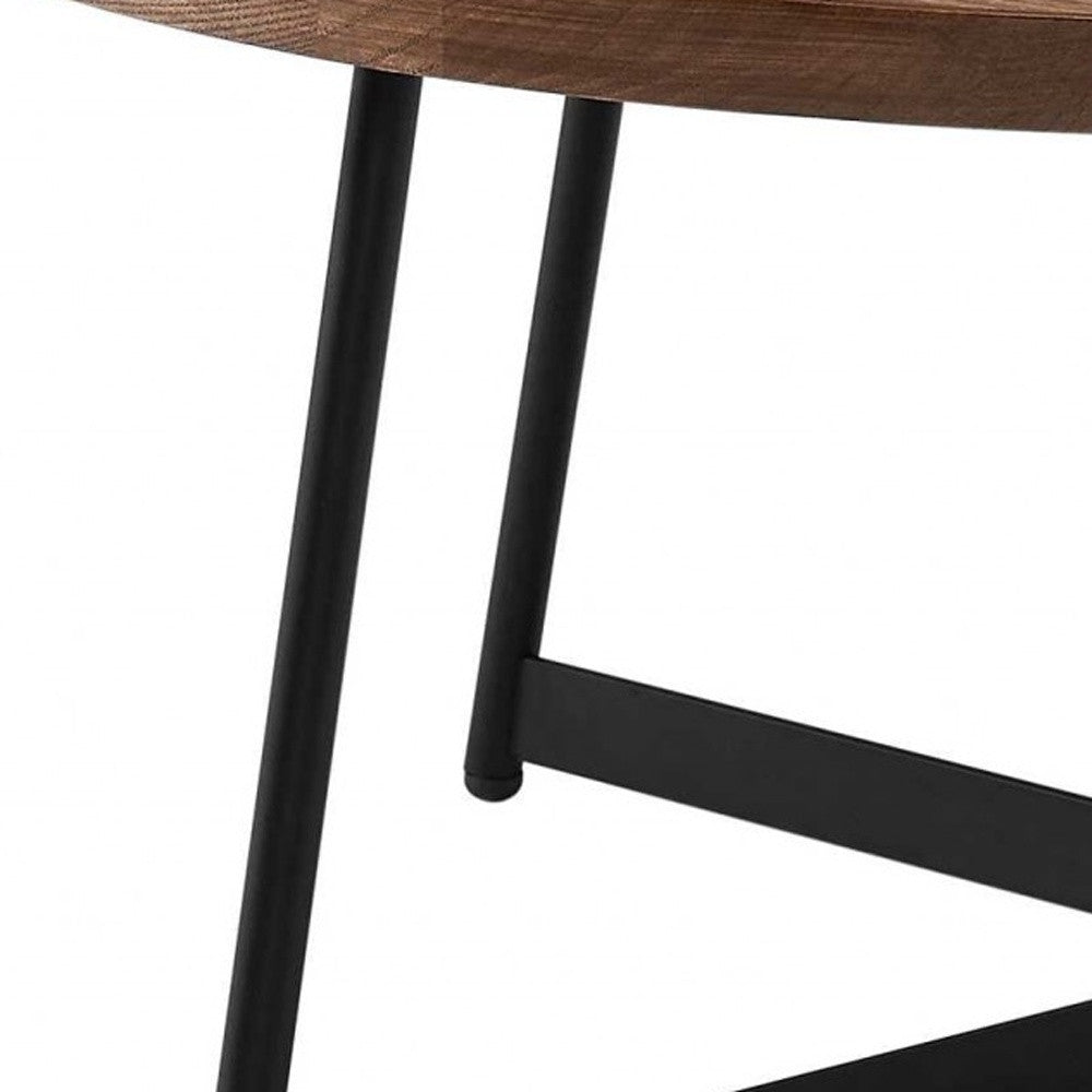 Brown & Black Wood & Metal Round Frame Coffee Table image 5