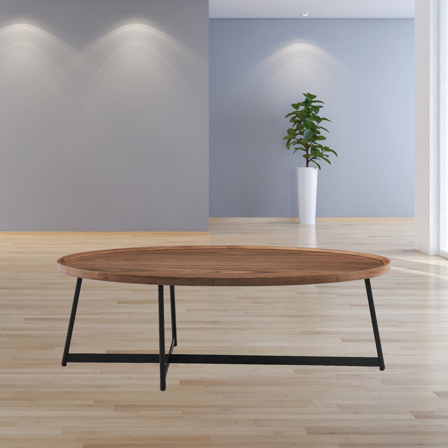 Brown & Black Metal Oval Coffee Table