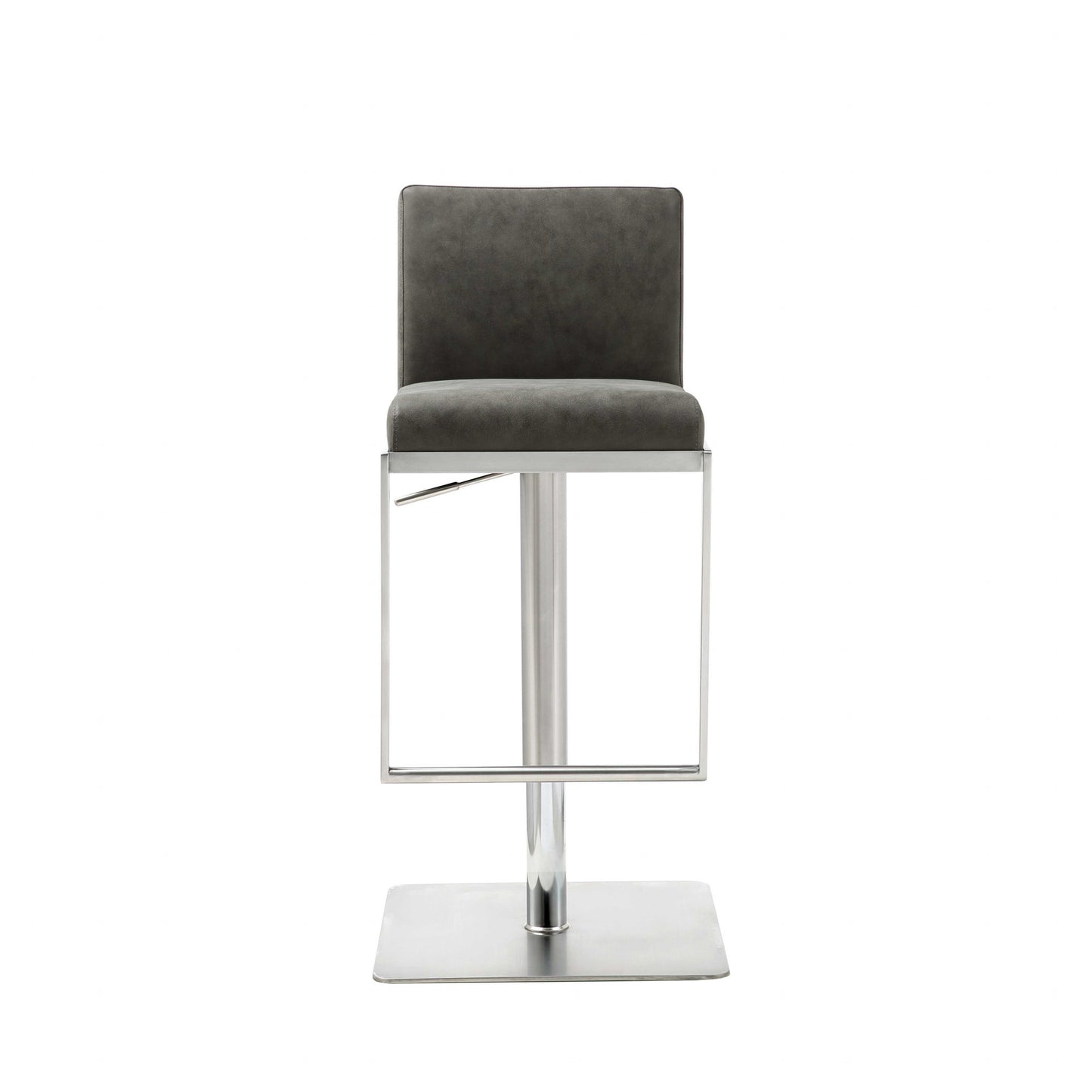 Dark Gray & Silver Faux Leather & Steel Adjustable Bar Chair