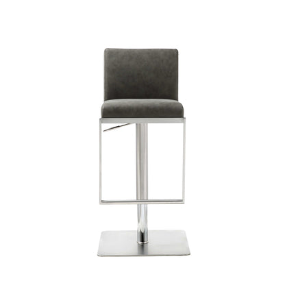Dark Gray & Silver Faux Leather & Steel Adjustable Bar Chair