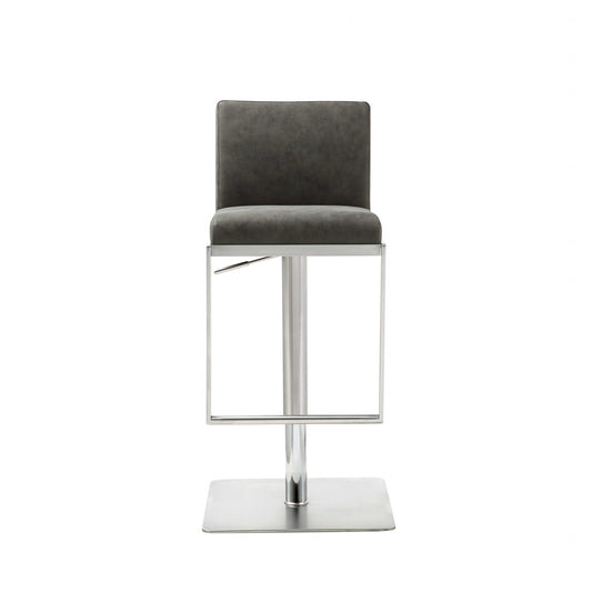 Dark Gray & Silver Faux Leather & Steel Adjustable Bar Chair