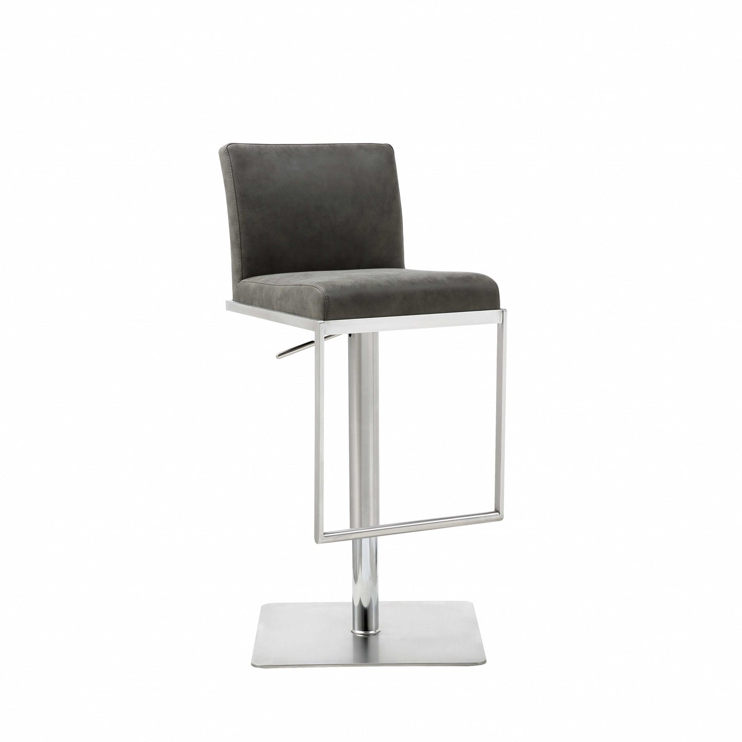Dark Gray & Silver Faux Leather & Steel Adjustable Bar Chair