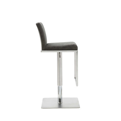Dark Gray & Silver Faux Leather & Steel Adjustable Bar Chair