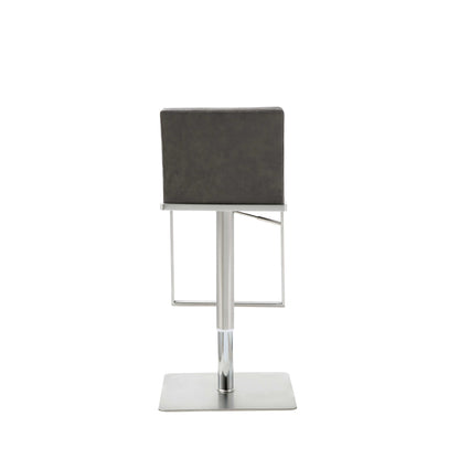 Dark Gray & Silver Faux Leather & Steel Adjustable Bar Chair