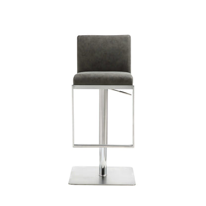 Dark Gray & Silver Faux Leather & Steel Adjustable Bar Chair