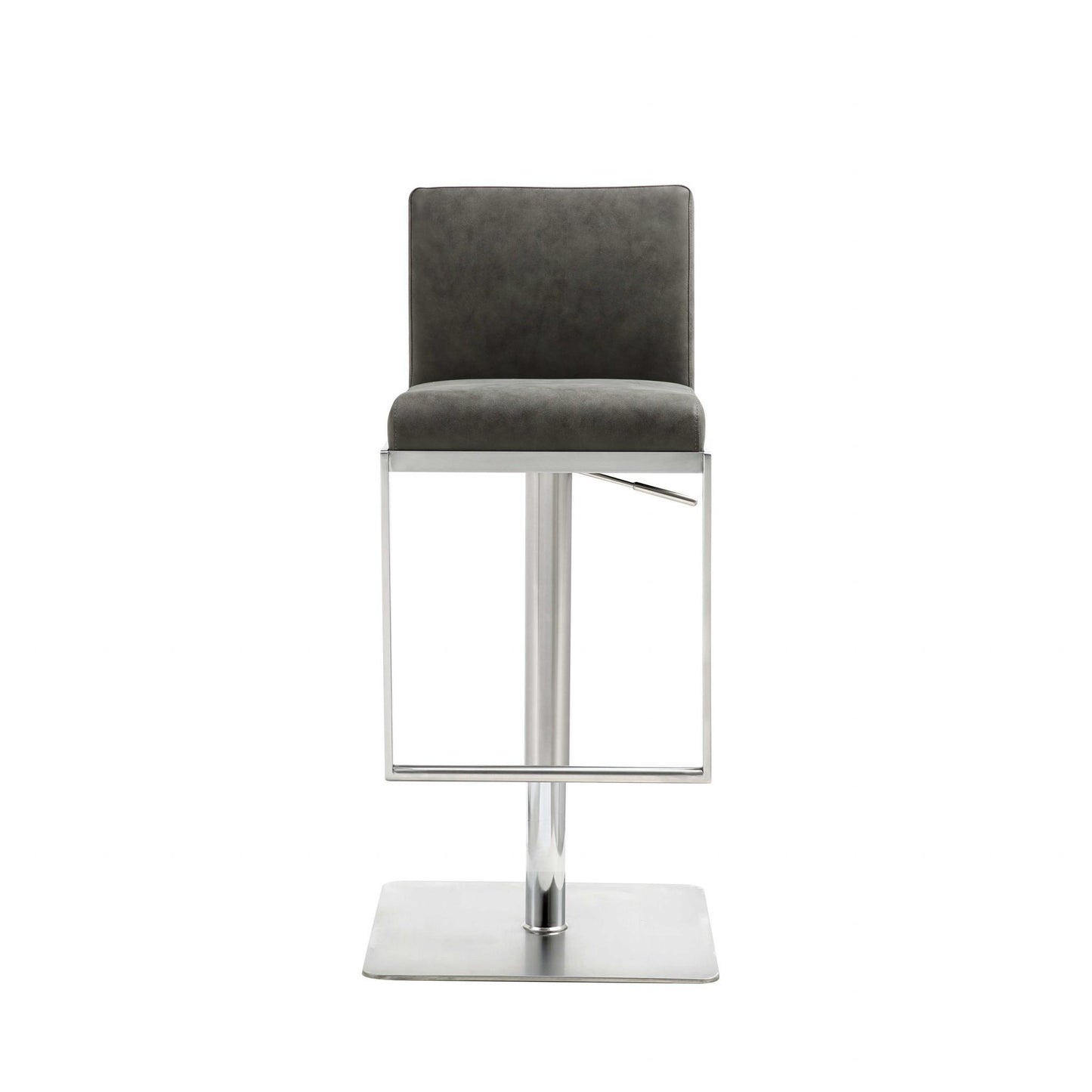 Dark Gray & Silver Faux Leather & Steel Adjustable Bar Chair