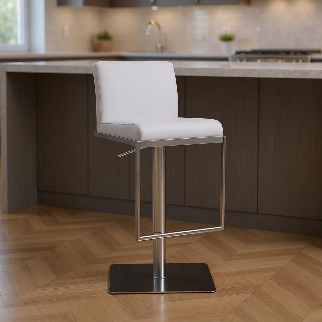 White & Silver Stainless Steel Bar Chair