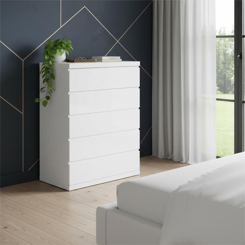 White Wood Five Drawer Dresser image 1
