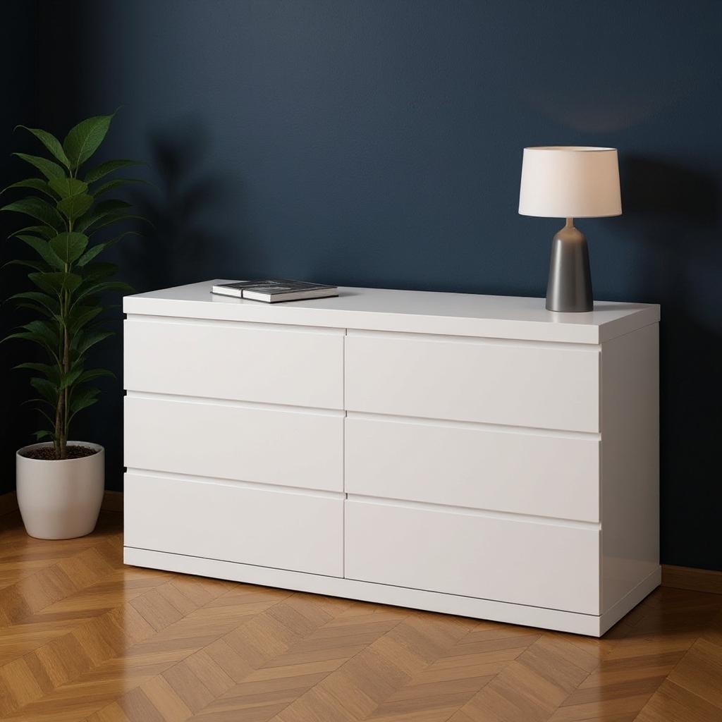 White Solid Wood Six Drawer Double Dresser image 1