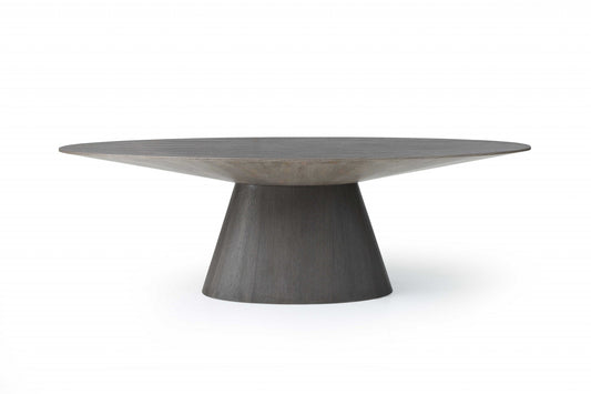 Gray Rounded Solid Wood Pedestal Base Dining Table