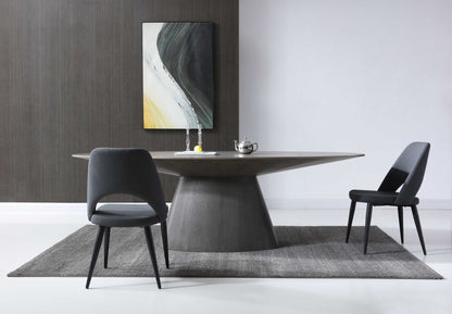 Gray Rounded Solid Wood Pedestal Base Dining Table