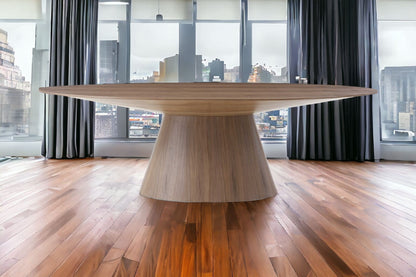 Brown Oval Solid Wood Pedestal Base Dining Table