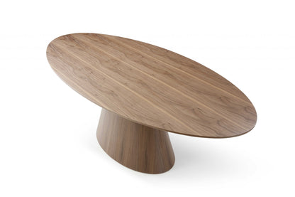Brown Oval Solid Wood Pedestal Base Dining Table