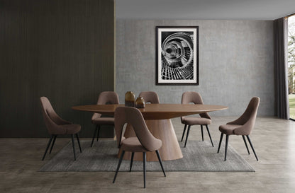Brown Oval Solid Wood Pedestal Base Dining Table