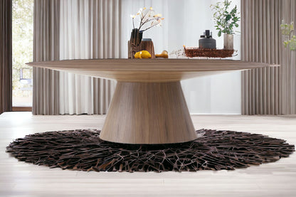 Brown Oval Solid Wood Pedestal Base Dining Table