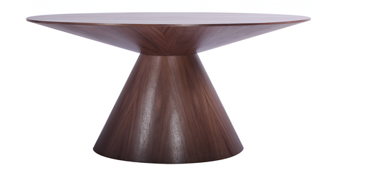 Brown Rounded Solid Wood Pedestal Base Dining Table