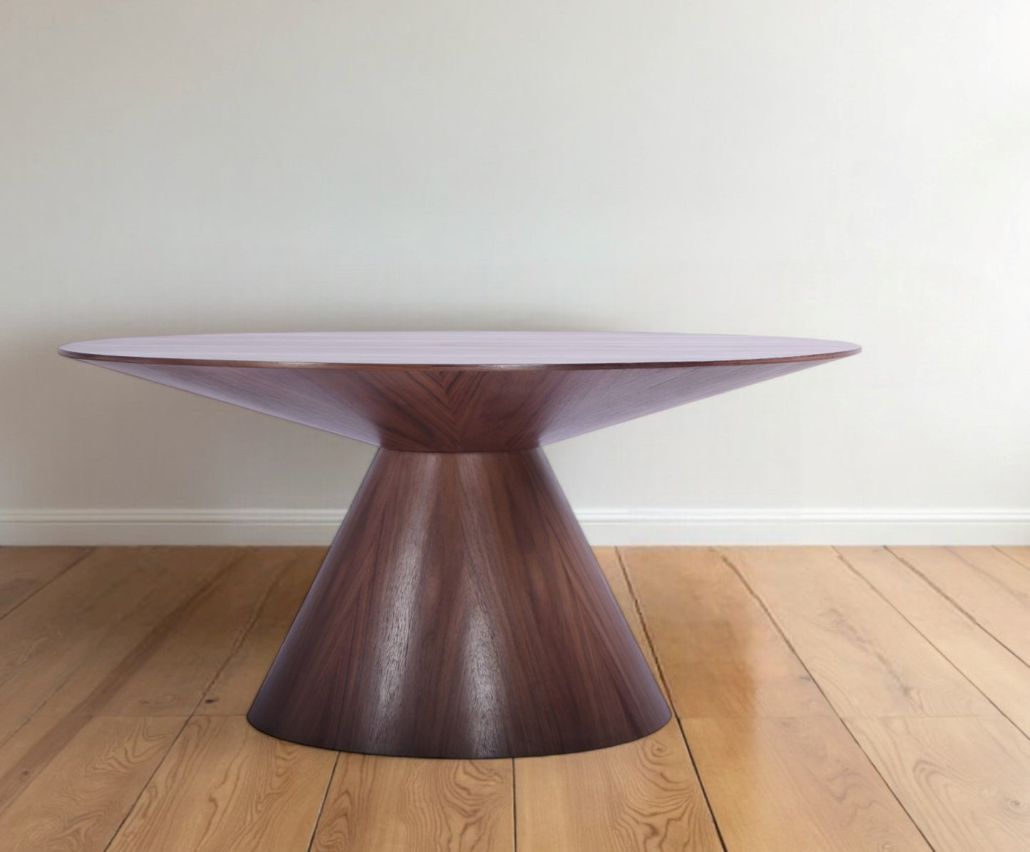 Brown Rounded Solid Wood Pedestal Base Dining Table
