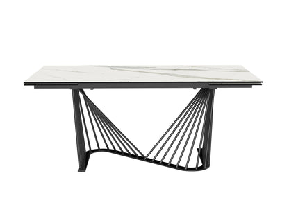 White and Black Stone and Iron Self-Storing Leaf Dining Table
