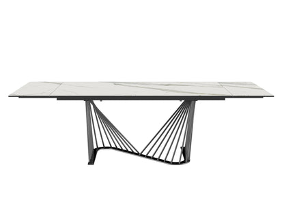 White and Black Stone and Iron Self-Storing Leaf Dining Table