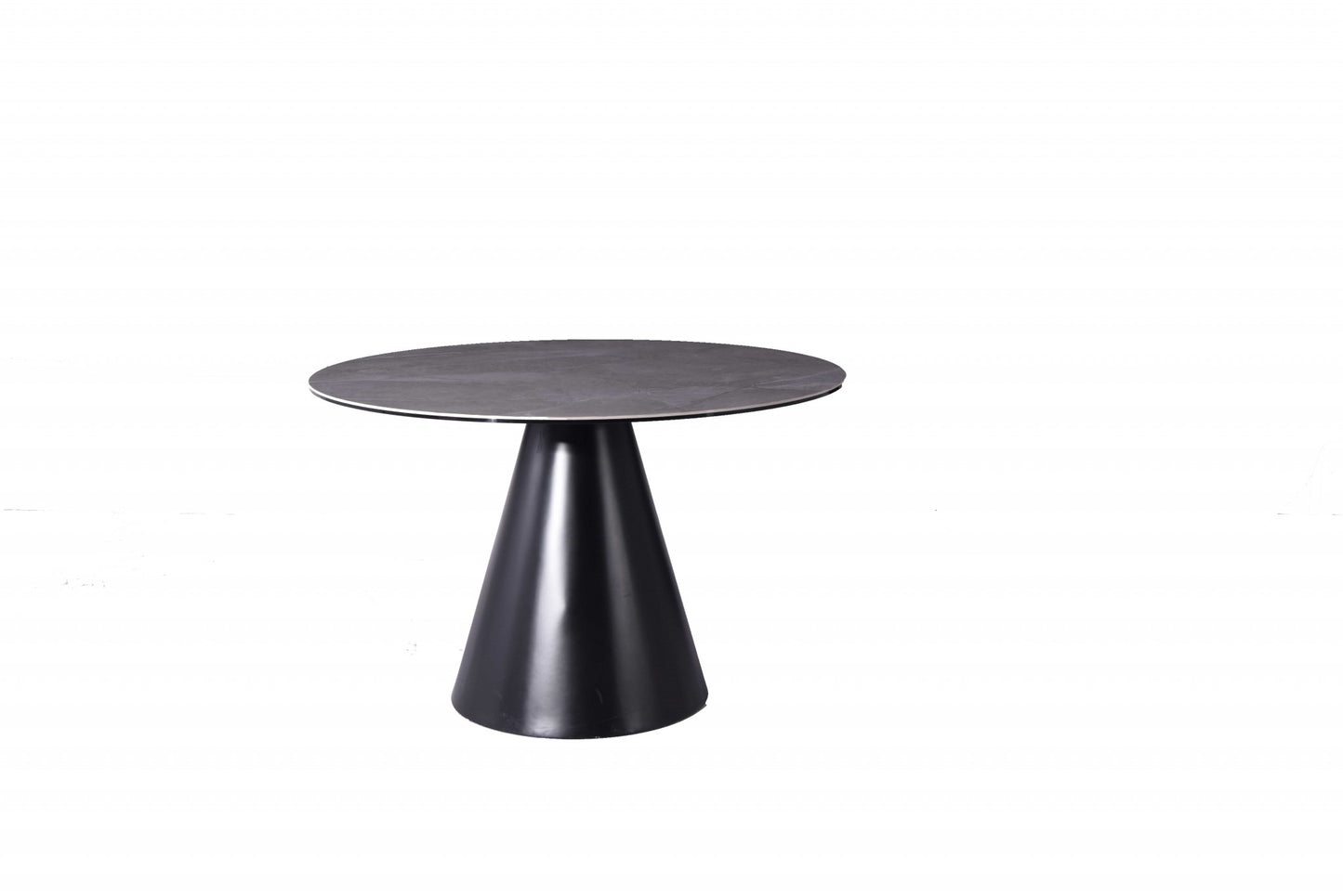 Gray Rounded Stone And Iron Pedestal Base Dining Table