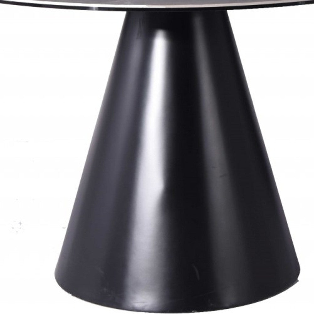 Gray Rounded Stone And Iron Pedestal Base Dining Table