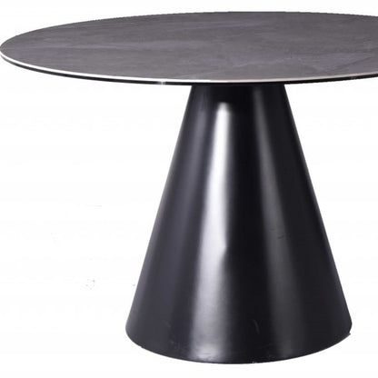 Gray Rounded Stone And Iron Pedestal Base Dining Table