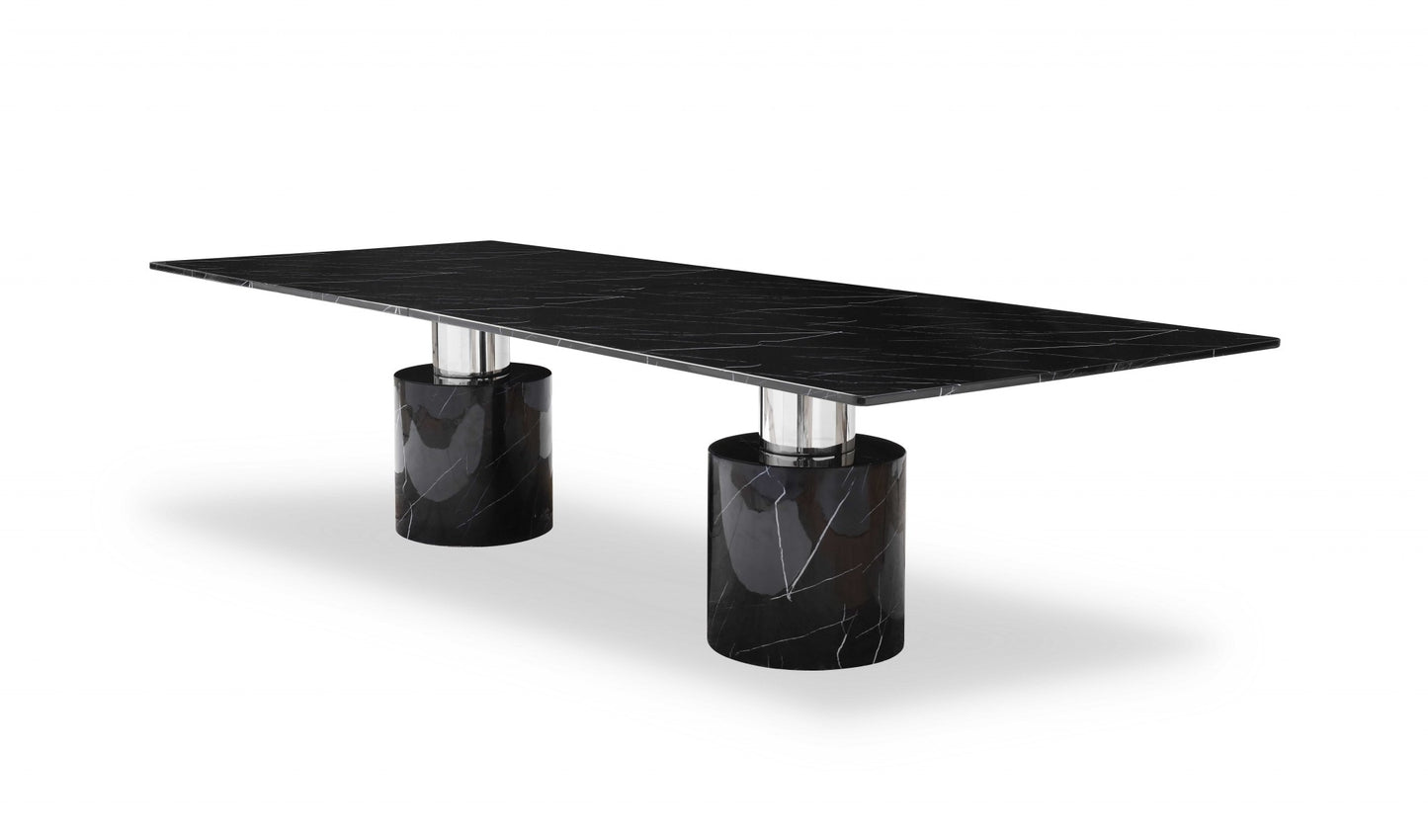 Black Marble Double Pedestal Base Dining Table
