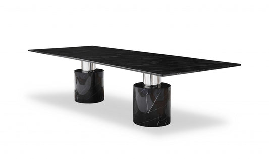 Black Marble Double Pedestal Base Dining Table