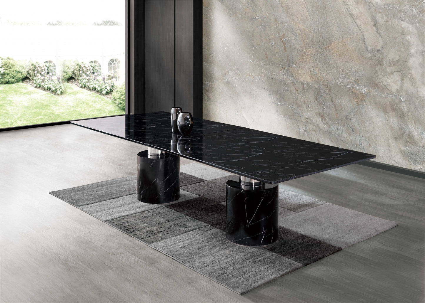 Black Marble Double Pedestal Base Dining Table