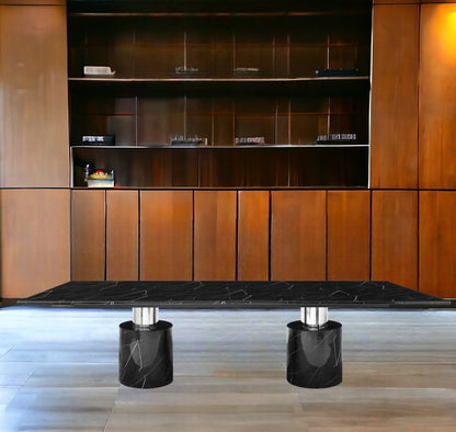 Black Marble Double Pedestal Base Dining Table