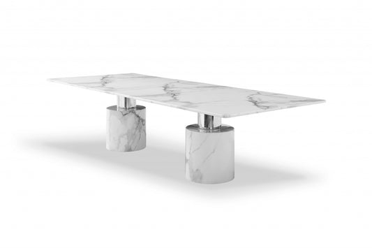 White Marble Double Pedestal Base Dining Table