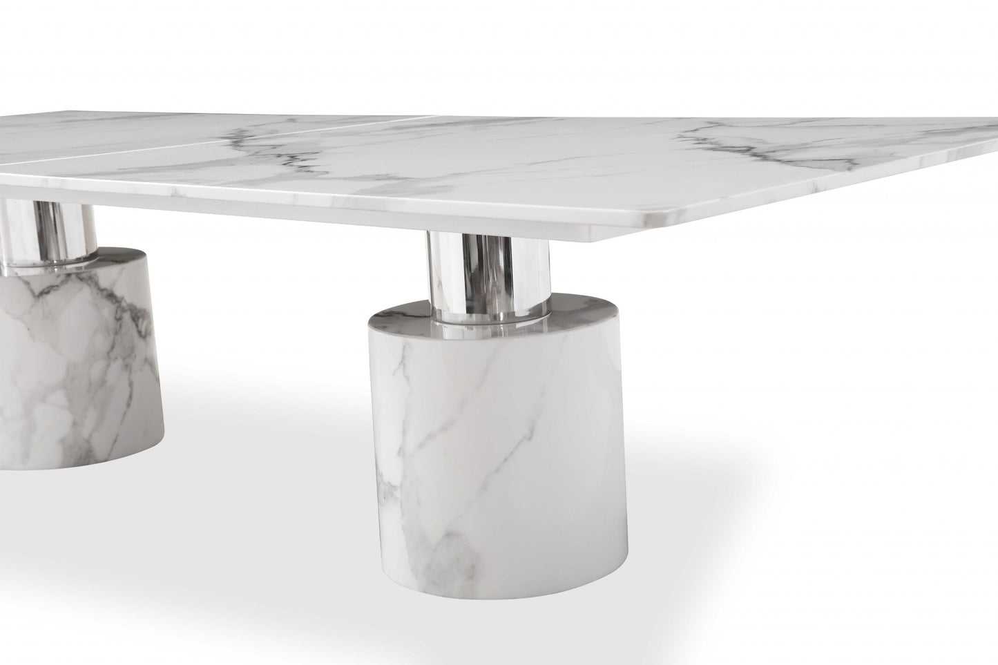 White Marble Double Pedestal Base Dining Table