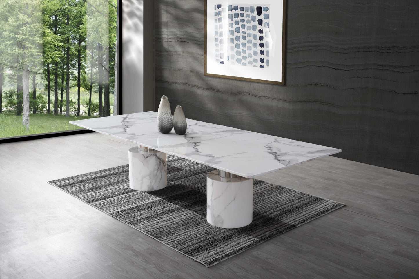 White Marble Double Pedestal Base Dining Table