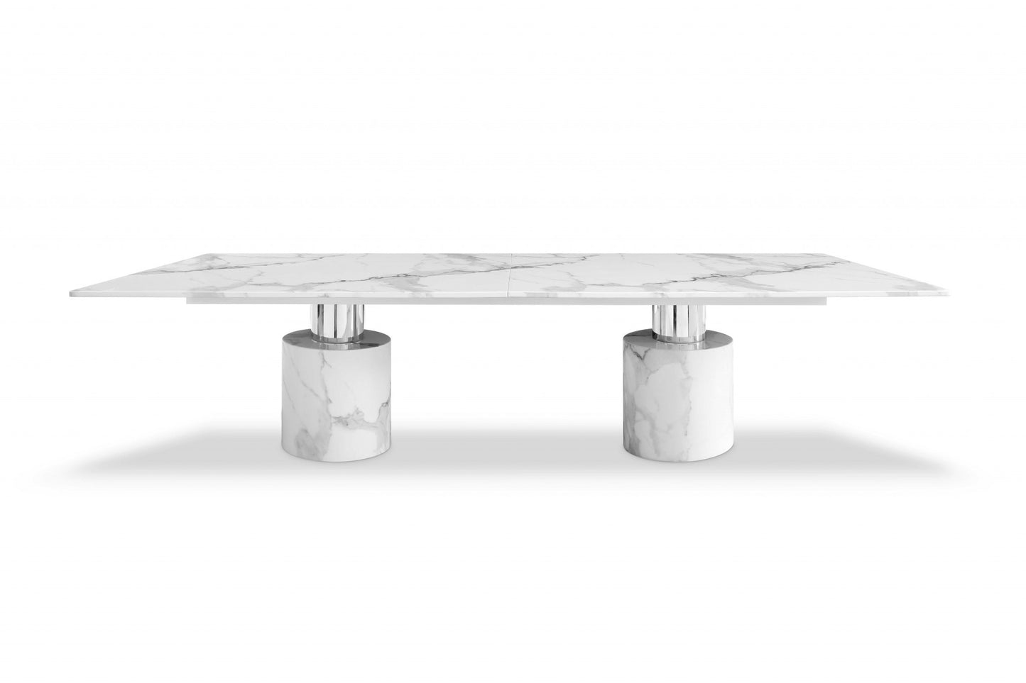 White Marble Double Pedestal Base Dining Table